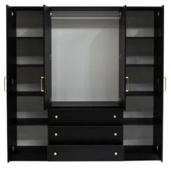 Armoire 4 Portes Et 3 Tiroirs - L196 Cm - Noir - LIZANDRO -Sominova Soldes Boutique armoire et dressing 11731937