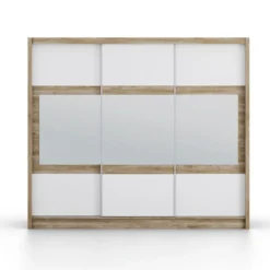 Armoire 3 Portes Coulissantes - Avec Miroir - L250 Cm - Coloris : Naturel Et Blanc - LEOVIA 11 Armoire 3 Portes Coulissantes - Avec Miroir - L250 Cm - Coloris : Naturel Et Blanc - LEOVIA -Sominova Soldes Boutique armoire et dressing 11732267