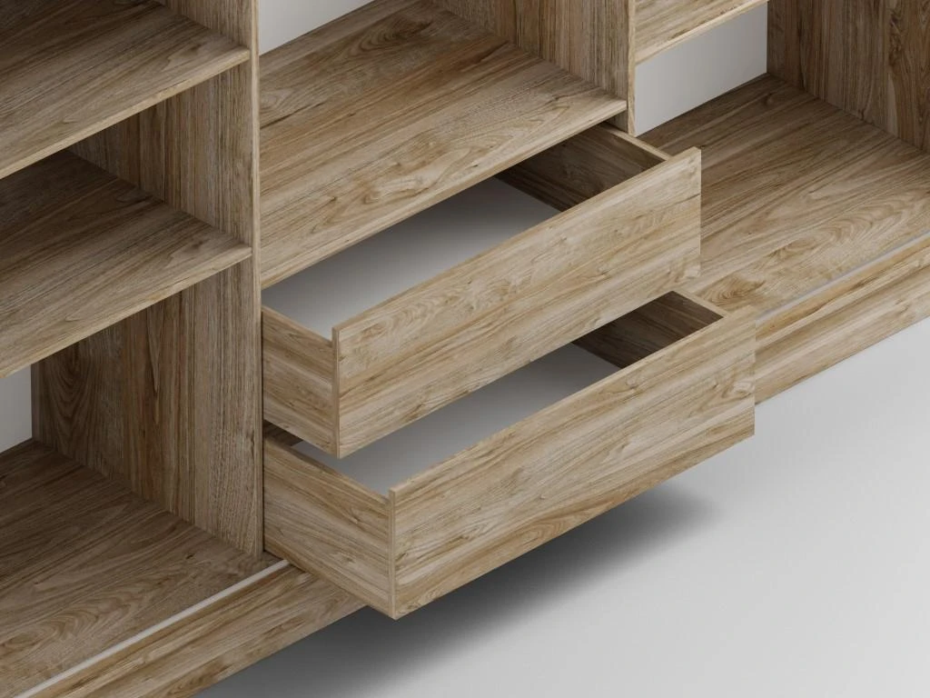 Armoire 3 Portes Coulissantes - Avec Miroir - L250 Cm - Coloris : Naturel Et Blanc - LEOVIA 7 Armoire 3 Portes Coulissantes - Avec Miroir - L250 Cm - Coloris : Naturel Et Blanc - LEOVIA – Image 5