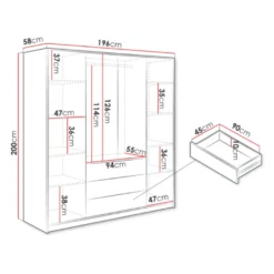 Armoire 4 Portes Et 3 Tiroirs - L196 Cm - Noir - LIZANDRO -Sominova Soldes Boutique armoire et dressing 11740929