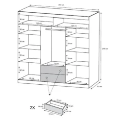 Armoire 3 Portes Coulissantes - Avec Miroir - L250 Cm - Coloris : Naturel Et Blanc - LEOVIA 15 Armoire 3 Portes Coulissantes - Avec Miroir - L250 Cm - Coloris : Naturel Et Blanc - LEOVIA -Sominova Soldes Boutique armoire et dressing 11742169