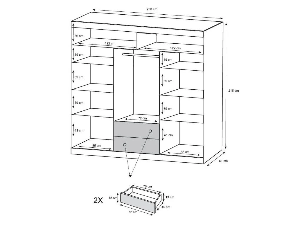 Armoire 3 Portes Coulissantes - Avec Miroir - L250 Cm - Coloris : Naturel Et Blanc - LEOVIA 9 Armoire 3 Portes Coulissantes - Avec Miroir - L250 Cm - Coloris : Naturel Et Blanc - LEOVIA – Image 7