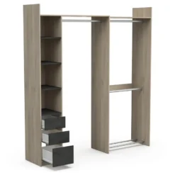 Dressing Modulable Angle Ou Droit - L200 Cm - Coloris : Naturel Et Noir - EMILYO -Sominova Soldes Boutique armoire et dressing 12306283