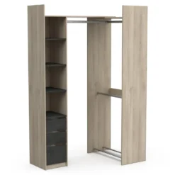 Dressing Modulable Angle Ou Droit - L200 Cm - Coloris : Naturel Et Noir - EMILYO -Sominova Soldes Boutique armoire et dressing 12306285