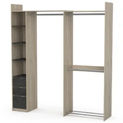 Dressing Modulable Angle Ou Droit - L200 Cm - Coloris : Naturel Et Noir - EMILYO -Sominova Soldes Boutique armoire et dressing 12306287