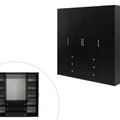 Armoire 4 Portes Et 3 Tiroirs - L196 Cm - Noir - LIZANDRO -Sominova Soldes Boutique armoire et dressing 12308271