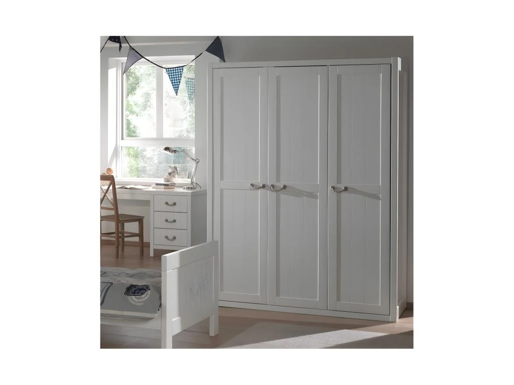 LAZIO - Armoire 3 Portes Effet Lambris Poignées Corde 4 LAZIO - Armoire 3 Portes Effet Lambris Poignées Corde – Image 2