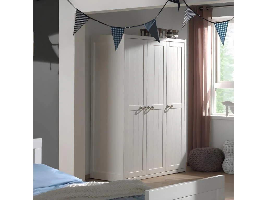 LAZIO - Armoire 3 Portes Effet Lambris Poignées Corde 6 LAZIO - Armoire 3 Portes Effet Lambris Poignées Corde – Image 4