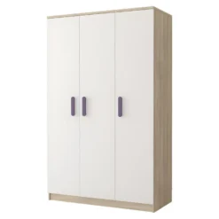 WOLLIE - Armoire 3 Portes Chambre D'enfants - 193x120x50 Cm - 7 étagères + Tringle