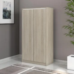 Armoire Haute Nevada 2 Portes 147X77X39 Cm Nature-Blanc - Venprodin