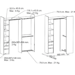 Dressing Modulable Angle Ou Droit - L200 Cm - Coloris : Naturel Et Noir - EMILYO -Sominova Soldes Boutique armoire et dressing 12435275