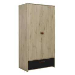Armoire 2 Portes 1 Tiroir Chêne/Noir - ESTHER