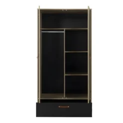 Armoire 2 Portes 1 Tiroir Chêne/Noir - ESTHER -Sominova Soldes Boutique armoire et dressing 12496337