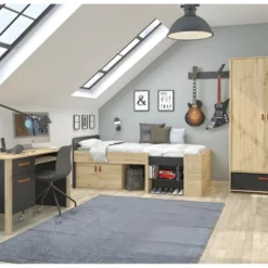 Armoire 2 Portes 1 Tiroir Chêne/Noir - ESTHER -Sominova Soldes Boutique armoire et dressing 12496341