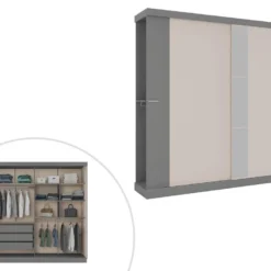 Armoire 2 Portes Coulissantes - Avec Miroir - L231 - Coloris : Gris Et Beige - ADALRIK III 13 Armoire 2 Portes Coulissantes - Avec Miroir - L231 - Coloris : Gris Et Beige - ADALRIK III -Sominova Soldes Boutique armoire et dressing 12558925