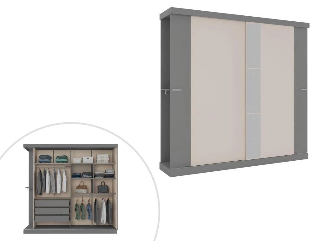Armoire 2 Portes Coulissantes - Avec Miroir - L231 - Coloris : Gris Et Beige - ADALRIK III 7 Armoire 2 Portes Coulissantes - Avec Miroir - L231 - Coloris : Gris Et Beige - ADALRIK III – Image 5
