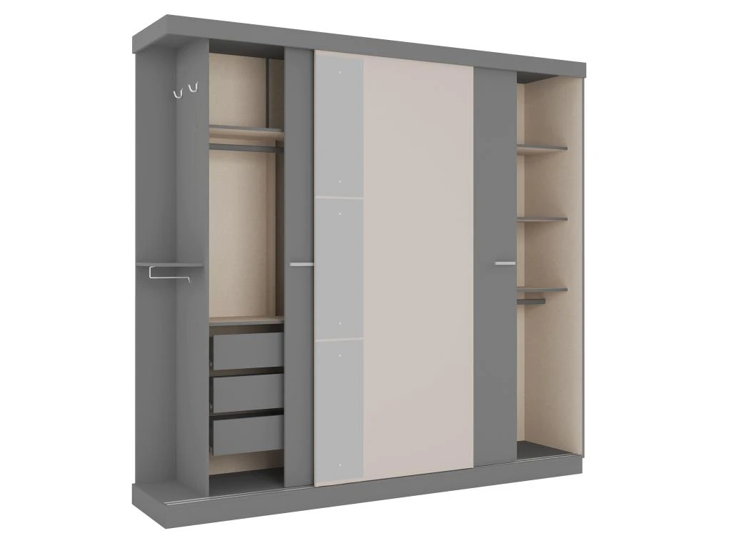 Armoire 2 Portes Coulissantes - Avec Miroir - L231 - Coloris : Gris Et Beige - ADALRIK III 5 Armoire 2 Portes Coulissantes - Avec Miroir - L231 - Coloris : Gris Et Beige - ADALRIK III – Image 3