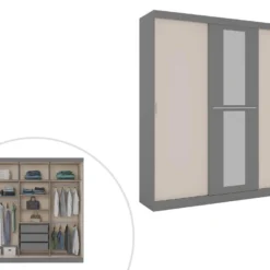 Armoire 3 Portes Coulissantes - Avec Miroir - L205 Cm - Gris Et Beige - DIDDA II 12 Armoire 3 Portes Coulissantes - Avec Miroir - L205 Cm - Gris Et Beige - DIDDA II -Sominova Soldes Boutique armoire et dressing 12561129