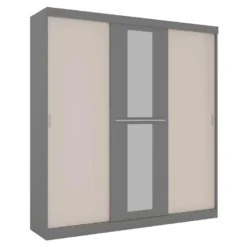 Armoire 3 Portes Coulissantes - Avec Miroir - L205 Cm - Gris Et Beige - DIDDA II 9 Armoire 3 Portes Coulissantes - Avec Miroir - L205 Cm - Gris Et Beige - DIDDA II -Sominova Soldes Boutique armoire et dressing 12561131