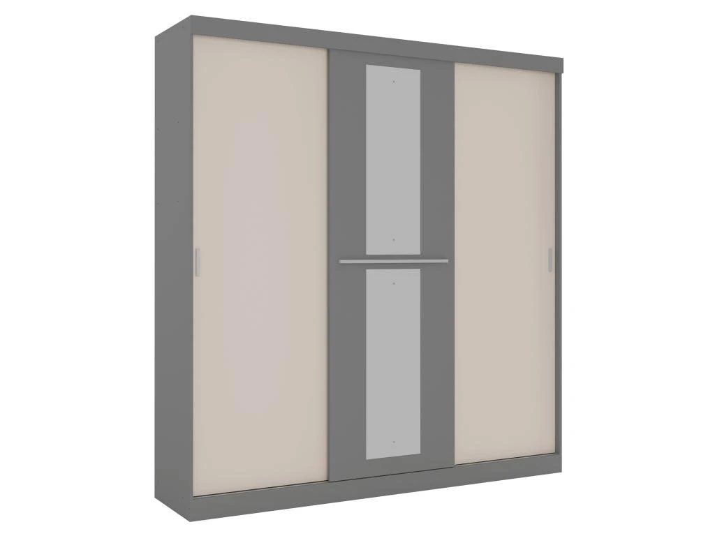 Armoire 3 Portes Coulissantes - Avec Miroir - L205 Cm - Gris Et Beige - DIDDA II 4 Armoire 3 Portes Coulissantes - Avec Miroir - L205 Cm - Gris Et Beige - DIDDA II â Image 2