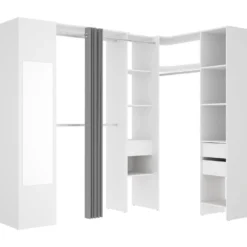 Dressing D'angle Avec Rideau Et 1 Porte - Avec Miroir - L231 Cm - Blanc Et Gris - BERTRAND 12 Dressing D'angle Avec Rideau Et 1 Porte - Avec Miroir - L231 Cm - Blanc Et Gris - BERTRAND -Sominova Soldes Boutique armoire et dressing 12583443