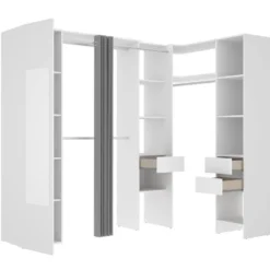 Dressing D'angle Avec Rideau Et 1 Porte - Avec Miroir - L231 Cm - Blanc Et Gris - BERTRAND 13 Dressing D'angle Avec Rideau Et 1 Porte - Avec Miroir - L231 Cm - Blanc Et Gris - BERTRAND -Sominova Soldes Boutique armoire et dressing 12583445