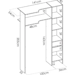 Dressing D'angle Avec Rideau Et 1 Porte - Avec Miroir - L231 Cm - Blanc Et Gris - BERTRAND 15 Dressing D'angle Avec Rideau Et 1 Porte - Avec Miroir - L231 Cm - Blanc Et Gris - BERTRAND -Sominova Soldes Boutique armoire et dressing 12583449