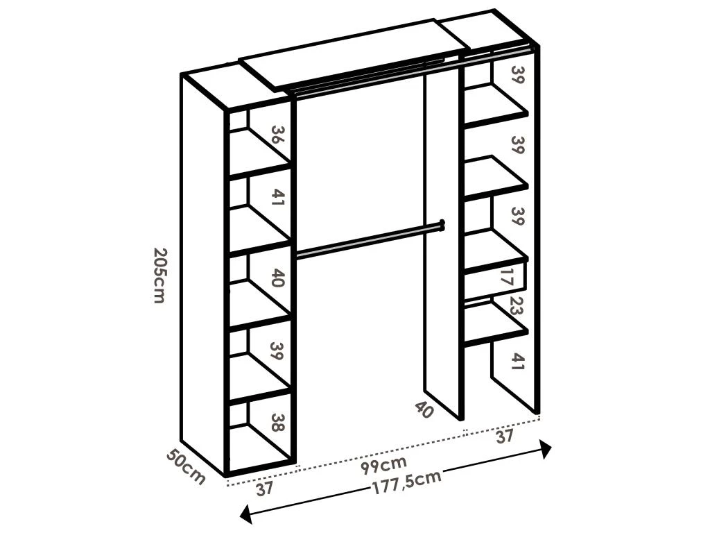 Dressing D'angle Avec Rideau Et 1 Porte - Avec Miroir - L231 Cm - Blanc Et Gris - BERTRAND 8 Dressing D'angle Avec Rideau Et 1 Porte - Avec Miroir - L231 Cm - Blanc Et Gris - BERTRAND – Image 6