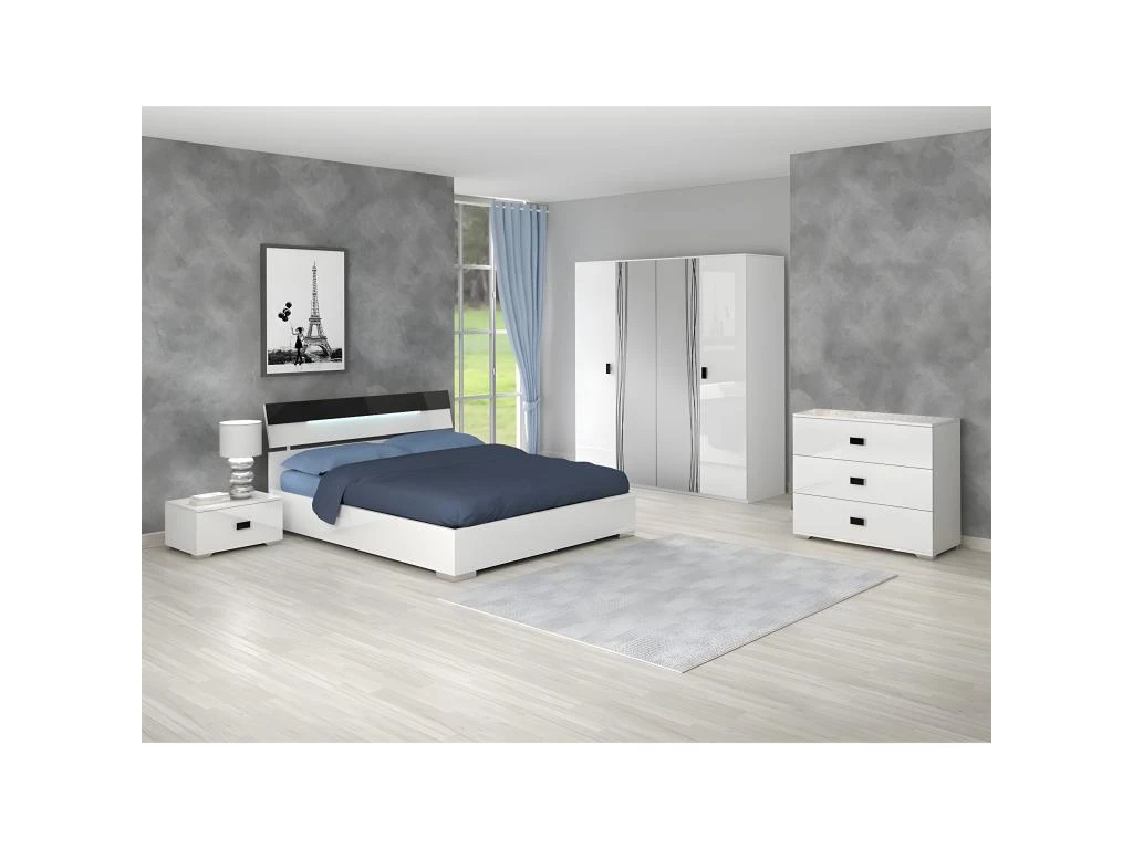 CADIRY - Armoire 4 Portes Avec Miroir Blanche Sérigraphiée 4 CADIRY - Armoire 4 Portes Avec Miroir Blanche Sérigraphiée – Image 2