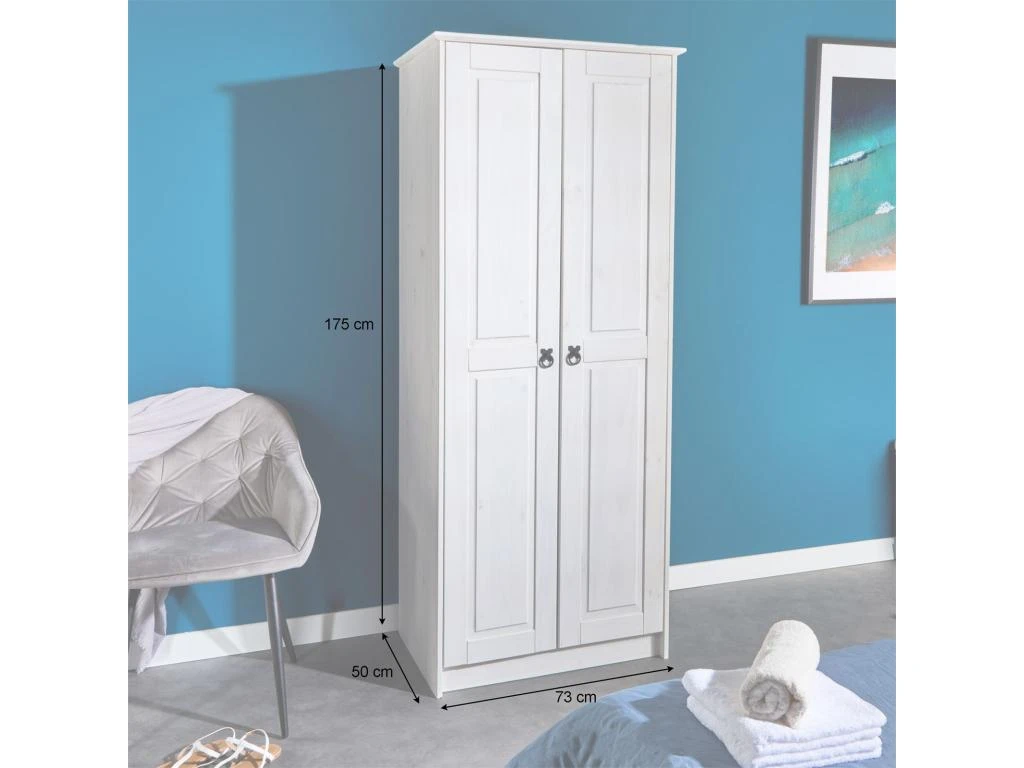 Armoire RESIDENCIA En Pin Lasuré Blanc, Penderie Pour Vêtements Style Mexicain Avec 2 Portes 7 Armoire RESIDENCIA En Pin Lasuré Blanc, Penderie Pour Vêtements Style Mexicain Avec 2 Portes – Image 5