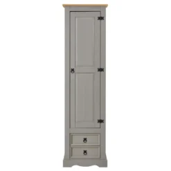 Armoire TEQUILA Meuble De Rangement Avec 7 Tablettes Derrière 1 Porte Battante Et 2 Tiroirs, En Pin Massif Lasuré Gris Et Brun 9 Armoire TEQUILA Meuble De Rangement Avec 7 Tablettes Derrière 1 Porte Battante Et 2 Tiroirs, En Pin Massif Lasuré Gris Et Brun -Sominova Soldes Boutique armoire et dressing 12853339