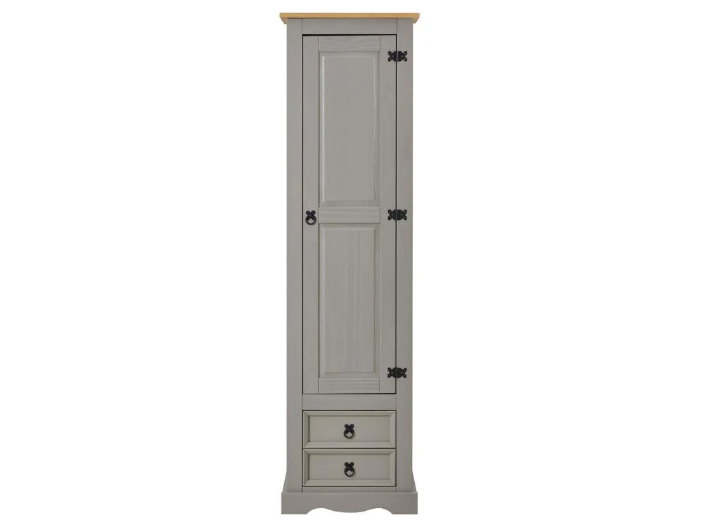 Armoire TEQUILA Meuble De Rangement Avec 7 Tablettes Derrière 1 Porte Battante Et 2 Tiroirs, En Pin Massif Lasuré Gris Et Brun 5 Armoire TEQUILA Meuble De Rangement Avec 7 Tablettes Derrière 1 Porte Battante Et 2 Tiroirs, En Pin Massif Lasuré Gris Et Brun – Image 3