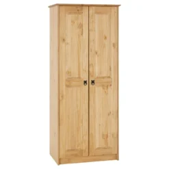 Armoire BARRIO En Pin Massif Style Mexicain, Penderie Pour Vêtements Avec 2 Portes, Finition Teintée/cirée