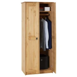 Armoire BARRIO En Pin Massif Style Mexicain, Penderie Pour Vêtements Avec 2 Portes, Finition Teintée/cirée -Sominova Soldes Boutique armoire et dressing 12853361