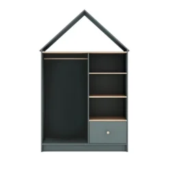 KAINA - Dressing Cabane Enfant MDF Et Pin Coloris Gris Vert Et Naturel -Sominova Soldes Boutique armoire et dressing 13819233