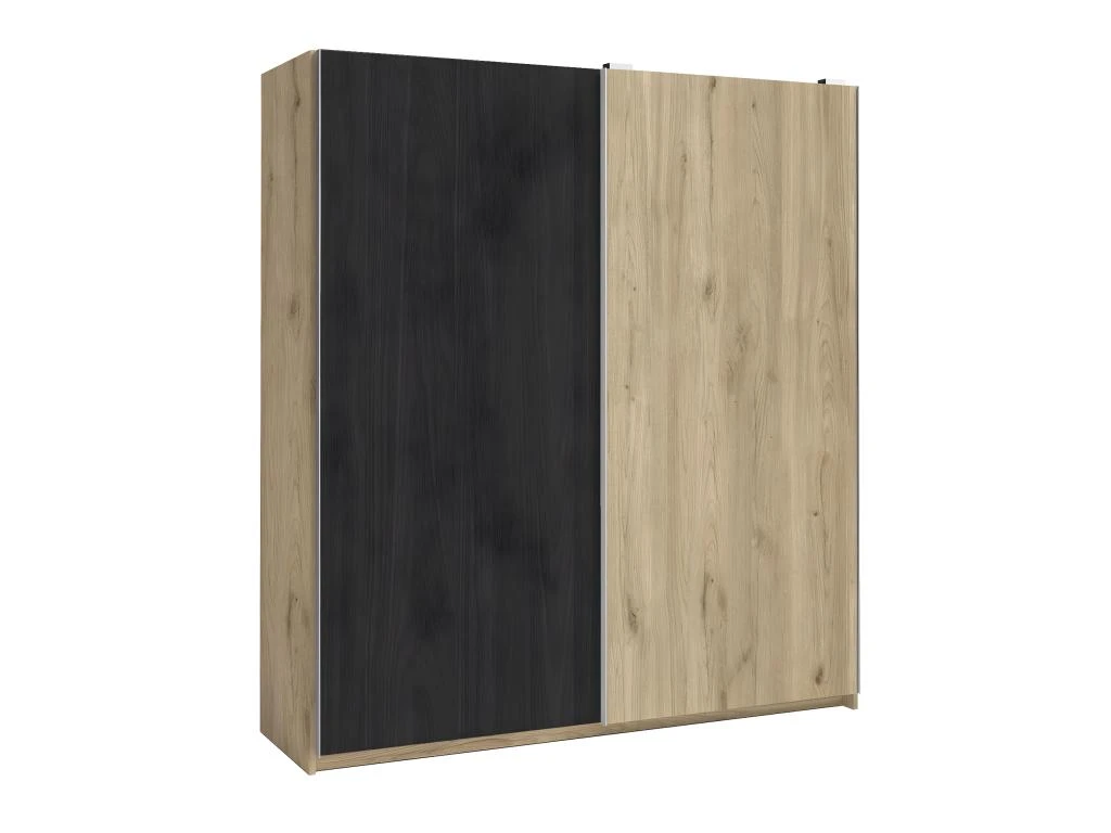 KONETIS - Armoire Penderie 2 Portes Coulissantes Effet Chêne Et Bois Noir 3 KONETIS - Armoire Penderie 2 Portes Coulissantes Effet Chêne Et Bois Noir