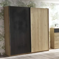 KONETIS - Armoire Penderie 2 Portes Coulissantes Effet Chêne Et Bois Noir 9 KONETIS - Armoire Penderie 2 Portes Coulissantes Effet Chêne Et Bois Noir -Sominova Soldes Boutique armoire et dressing 13855533