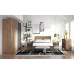 CAMINA - Armoire Penderie 2 Portes Coulissantes Effet Noyer Et Gris Anthracite -Sominova Soldes Boutique armoire et dressing 13855537