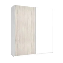 ILONA - Armoire Penderie 2 Portes Coulissantes Effet Chêne Clair Et Blanc Mat