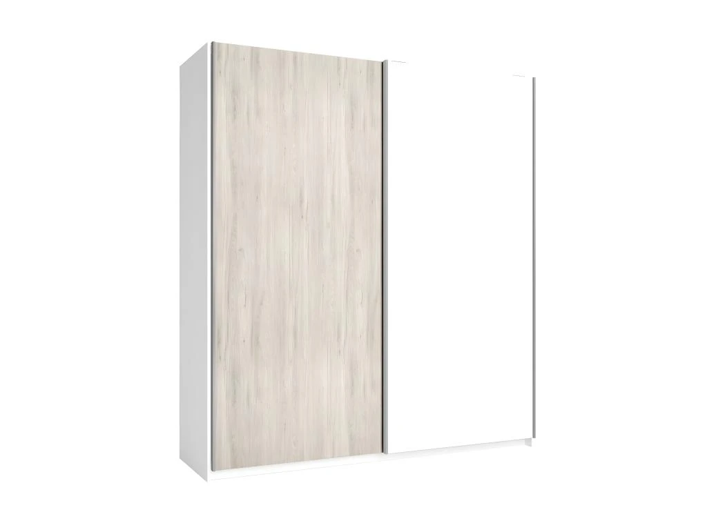 ILONA - Armoire Penderie 2 Portes Coulissantes Effet Chêne Clair Et Blanc Mat 3 ILONA - Armoire Penderie 2 Portes Coulissantes Effet Chêne Clair Et Blanc Mat