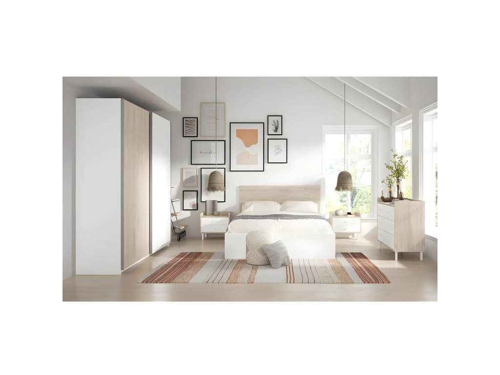 ILONA - Armoire Penderie 2 Portes Coulissantes Effet Chêne Clair Et Blanc Mat 4 ILONA - Armoire Penderie 2 Portes Coulissantes Effet Chêne Clair Et Blanc Mat – Image 2