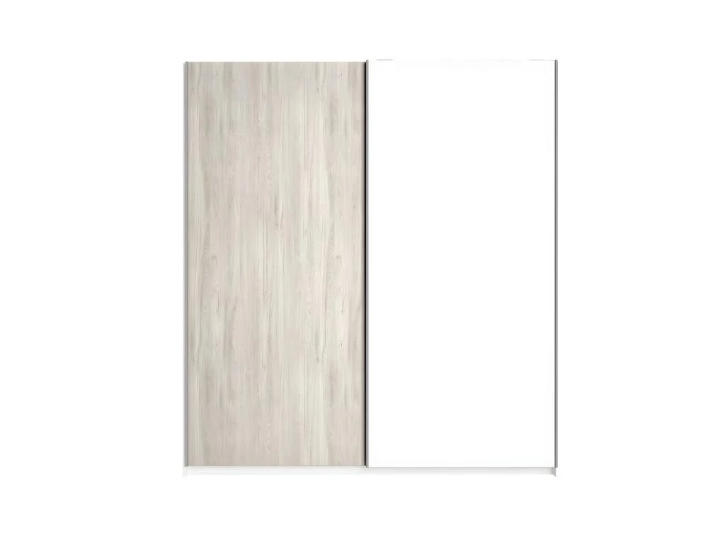 ILONA - Armoire Penderie 2 Portes Coulissantes Effet Chêne Clair Et Blanc Mat 5 ILONA - Armoire Penderie 2 Portes Coulissantes Effet Chêne Clair Et Blanc Mat – Image 3