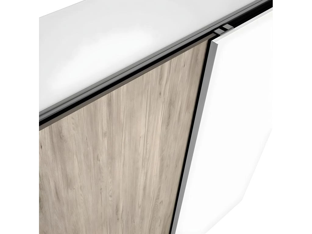 ILONA - Armoire Penderie 2 Portes Coulissantes Effet Chêne Clair Et Blanc Mat 7 ILONA - Armoire Penderie 2 Portes Coulissantes Effet Chêne Clair Et Blanc Mat – Image 5