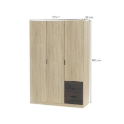 Armoire 3 Portes + 3 Tiroirs L121 X H180 Cm -Sominova Soldes Boutique armoire et dressing 14659997