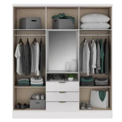 Armoire 6 Portes Et 3 Tiroirs - Avec Miroir - L180 Cm - Coloris : Blanc - ELORIO -Sominova Soldes Boutique armoire et dressing 14802897