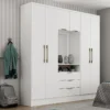 Armoire 6 Portes Et 3 Tiroirs - Avec Miroir - L180 Cm - Coloris : Blanc - ELORIO 1 Armoire 6 Portes Et 3 Tiroirs - Avec Miroir - L180 Cm - Coloris : Blanc - ELORIO -Sominova Soldes Boutique armoire et dressing 14802901