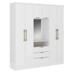 Armoire 6 Portes Et 3 Tiroirs - Avec Miroir - L180 Cm - Coloris : Blanc - ELORIO -Sominova Soldes Boutique armoire et dressing 14802903