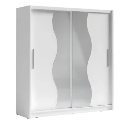 Armoire Collection BAHIA, 2 Portes Coulissantes Avec Miroirs, Penderie Intégrée Coloris Blanc. 205cm