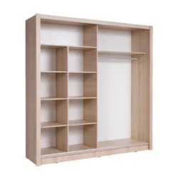 Armoire Coloris Chêne Collection BAHIA, 2 Portes Coulissantes Avec Miroirs, Penderie Intégrée 205cm -Sominova Soldes Boutique armoire et dressing 15892373