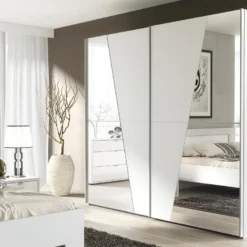 Armoire 2 Portes Coulissantes - Avec Miroir - L238 Cm - Blanc - AMERIA